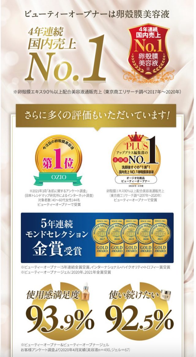 オージオ卵殻膜スキンケアセット,評価,人気,受賞